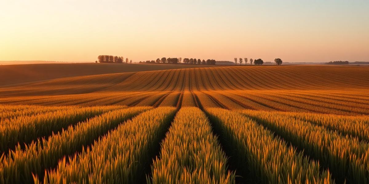 Rolling Missouri farmland with rows of hemp at golden hour