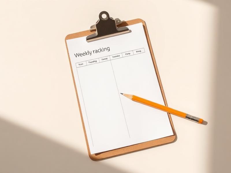 Printed weekly tracking sheet on a clipboard with a pencil